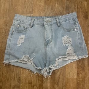 Painted light blue jean shorts